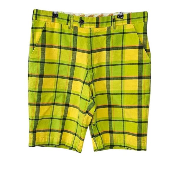 Loudmouth Mens Plaid Neon Print Shorts, Golf, Casual, Bright, Cotton, Size 34 - Picture 1 of 8